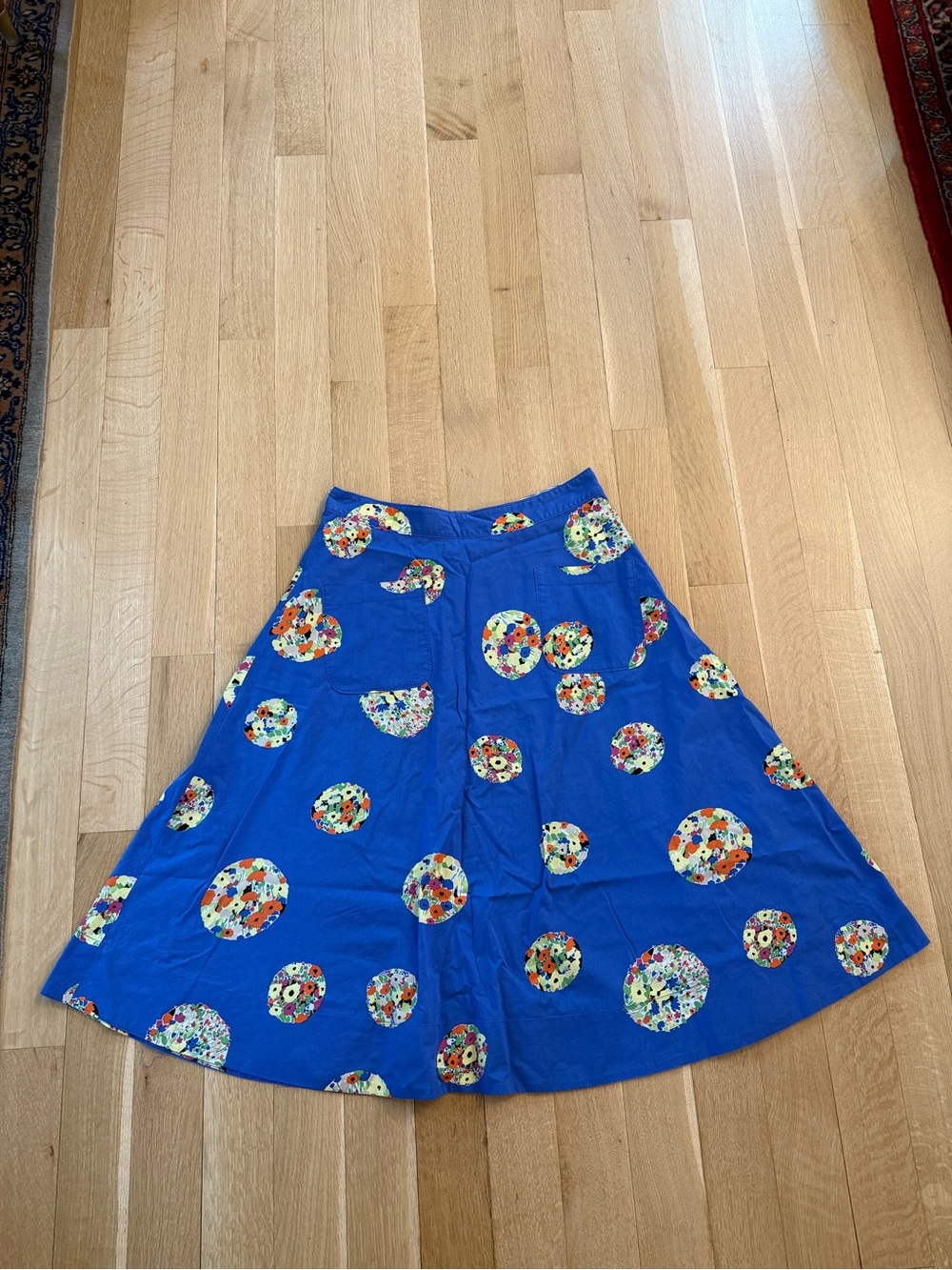 Anthropologie Royal Blue Floral Circle A-Line Skirt